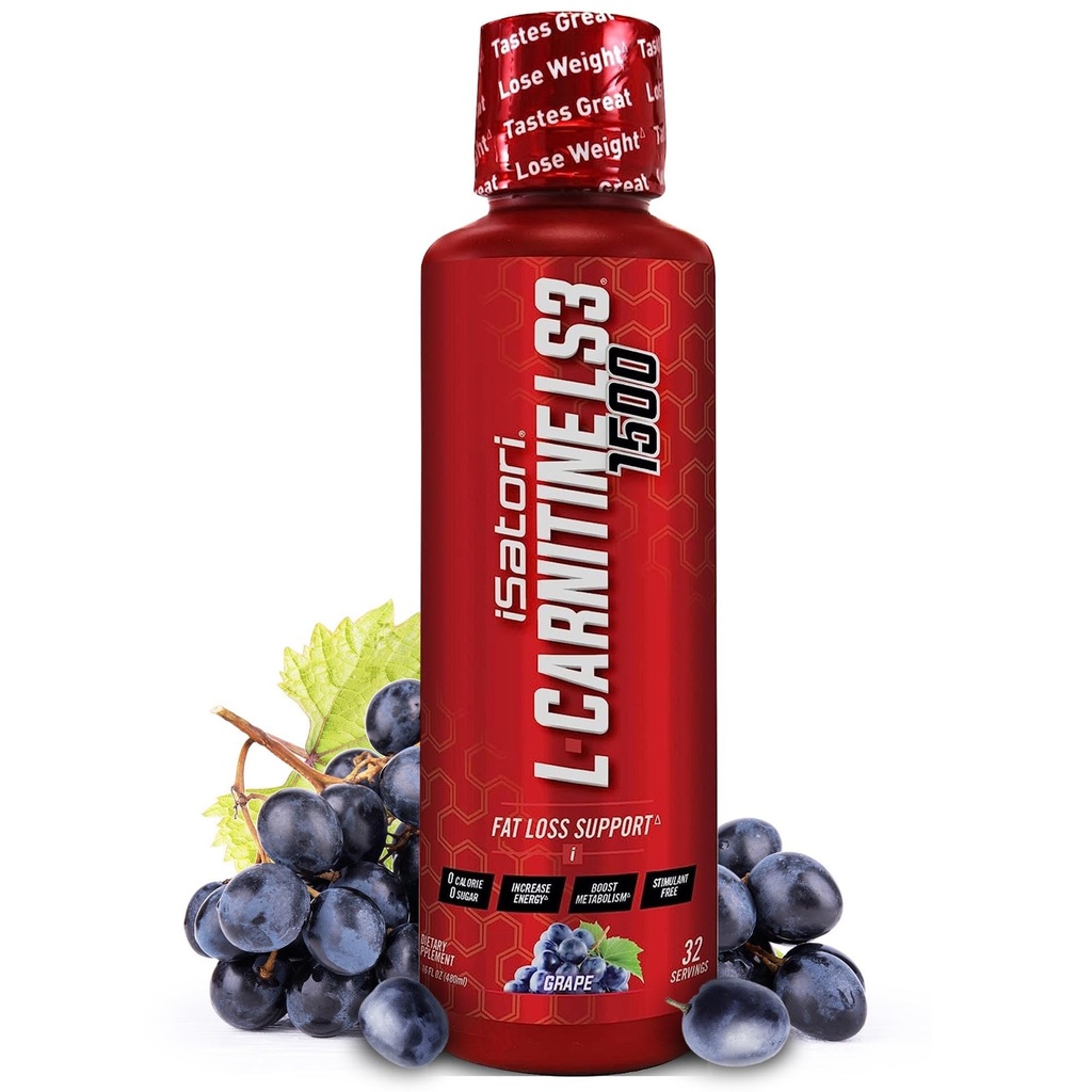 iSatori L-Carnitine LS3 1500, supplément de carnitine liquide L triple-blend, avec acétyle et tartrate, énergie libre stimulante, faibles calories, sucre ou gluten, céto-friendly, arômes de raisin (32 portions)