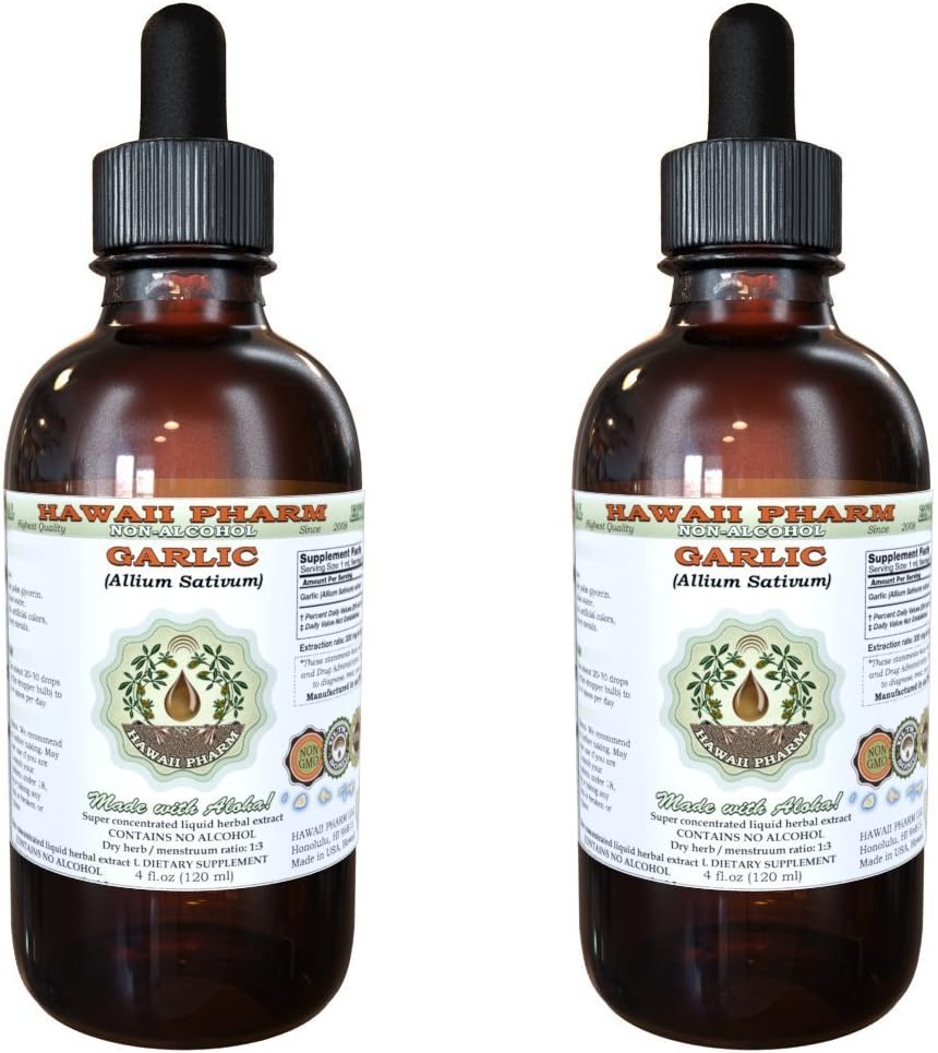 Knoblauch Alkoholfreie Flüssigextrakt, Organischer Knoblauch (Allium sativum) Getrocknetes Pulver Glycerit Hawaii Pharm natürliche Kräuterergänzung 2x2 oz