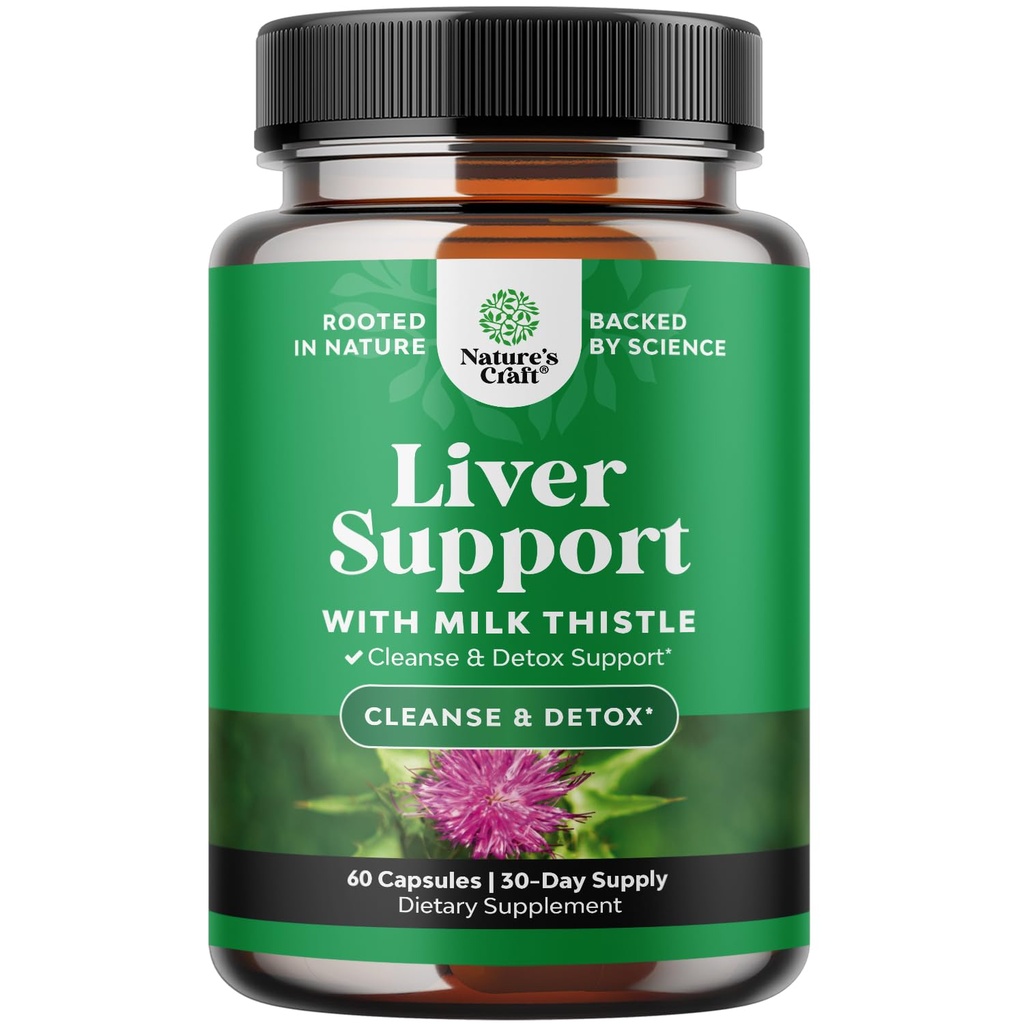Milk Thistle Liver Support Supplement - Kräuter-Lebensmittel mit Silymarin Milk Thistle Extract Dandelion Root Artichoke Extract Choline Bitartrate Berberine und Chicory Root für Cleanse 60 Count
