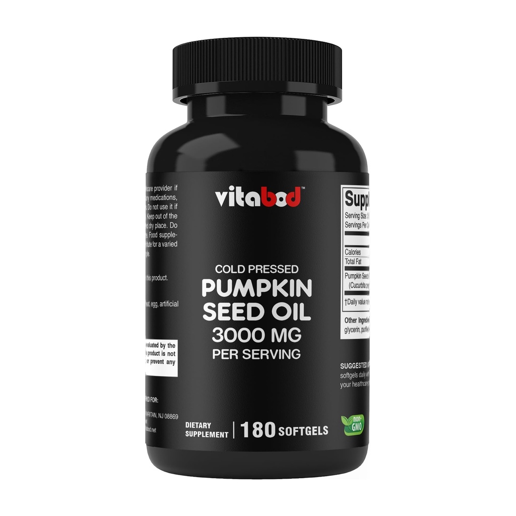 Kaltgepresstes Kürbis Seed Oil 3000mg pro Servierung - 180 Softgels - Non-GMO & Gluten Free