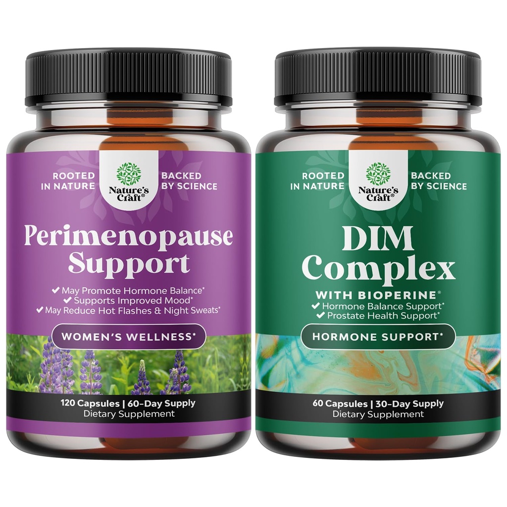 Ensemble de complément périménopausique complet pour les femmes avec racine de Maca Vitex Berry & noir Cohosh et supplément DIM pur avec bioperine - Complexe de testostérone Diindolylméthane avec fleurs de brocoli
