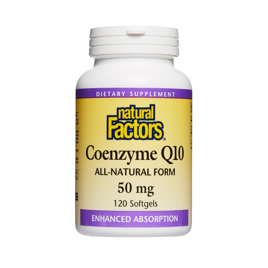 Facteurs naturels, Coenzyme Q10 50mg, Supplément CoQ10 pour le soutien énergétique, cardiaque et antioxydant, sans gluten, 120 softgels (120 portions)