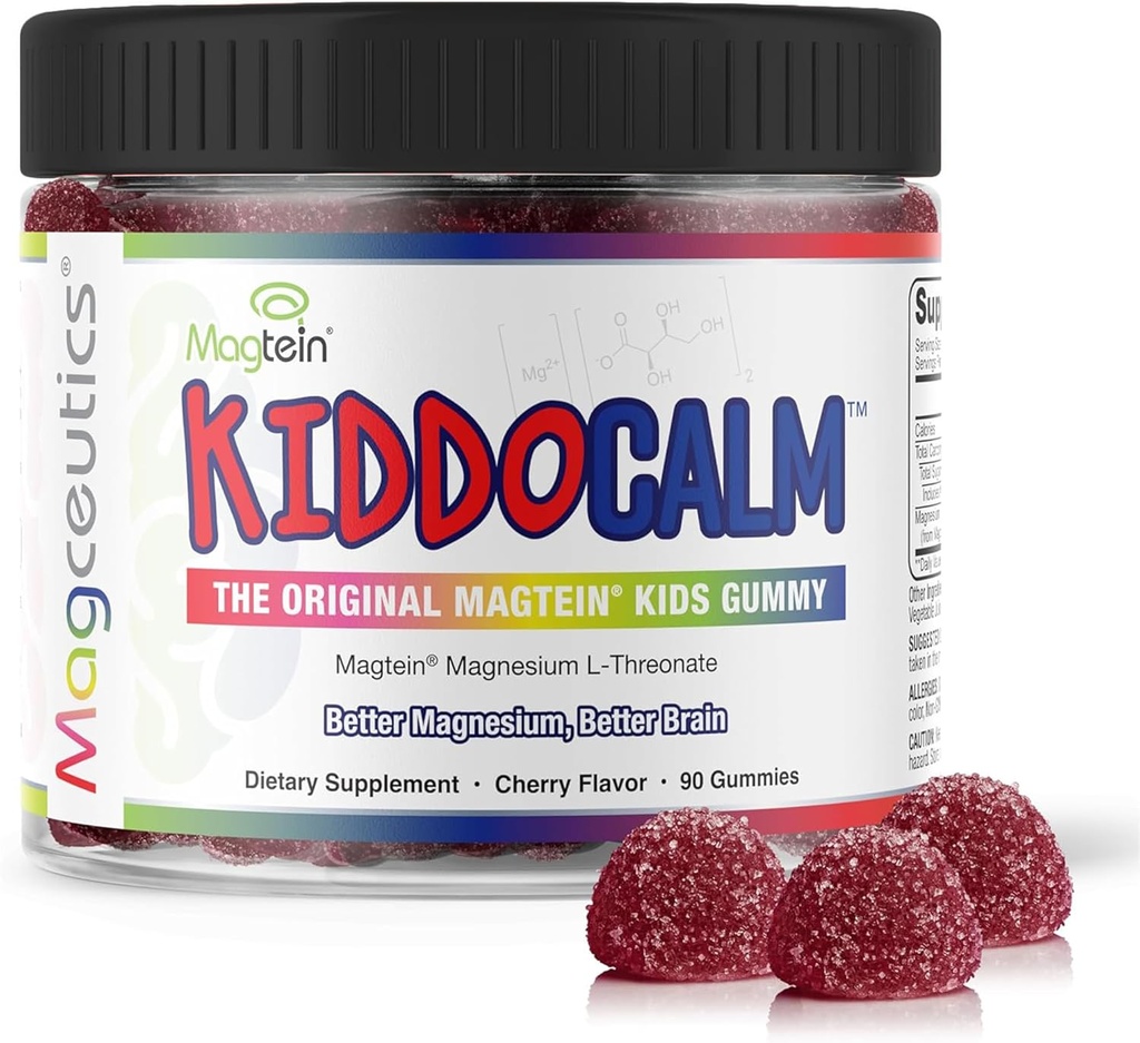 KiddoCalm Magnesium Gummi - Magtein Magnesium L-Threonate Gummy für Kinder, Fokus, ruhig, Schlaf, Aufmerksamkeit & Gehirn Gesundheitsunterstützung Ergänzung für Kinder - 90 Vegan Gummies