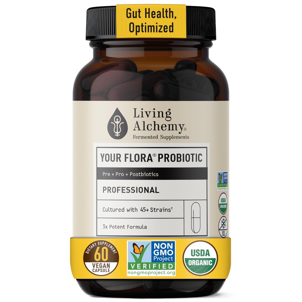 Living Alchemy Gut suppléments de santé pour les hommes et les femmes - Votre supplément probiotique de digestion professionnelle Flora avec soja fermenté, prébiotiques, enzyme digestif - végétalien, non-OGM, 60 Pcs