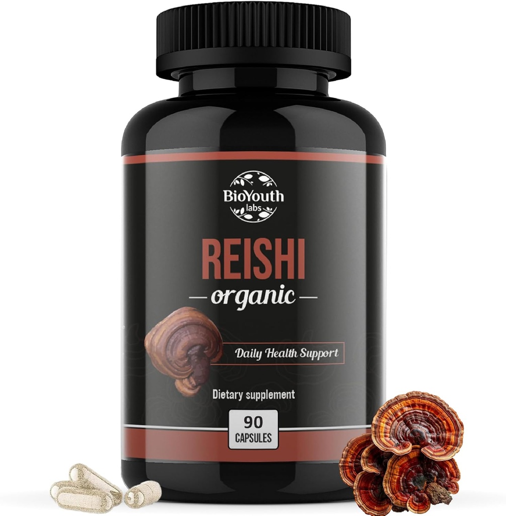Bio Reishi Mushroom Kapseln Ergänzung | Non-GMO & Allergen-Free | 90 Kapseln (1-Monat Lieferung)