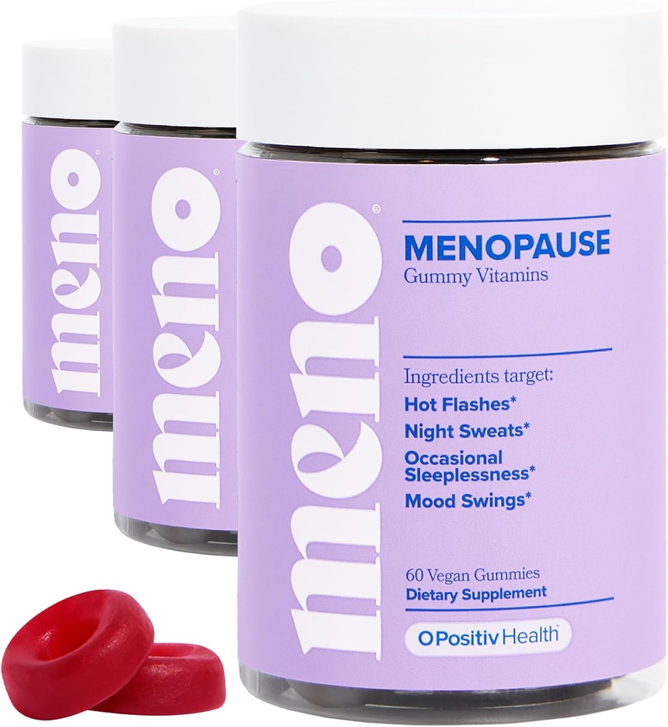 O Positive MENO-Gummien für Menopause, 30 Servierungen (Pack von 3) - Hormonfreie Ergänzungen für Frauen mit schwarzem Cohosh & Ashwagandha KSM-66 - Hilft, Hot Flashes, Nachtschwärmer, & Mood-Schwingungen zu umgehen