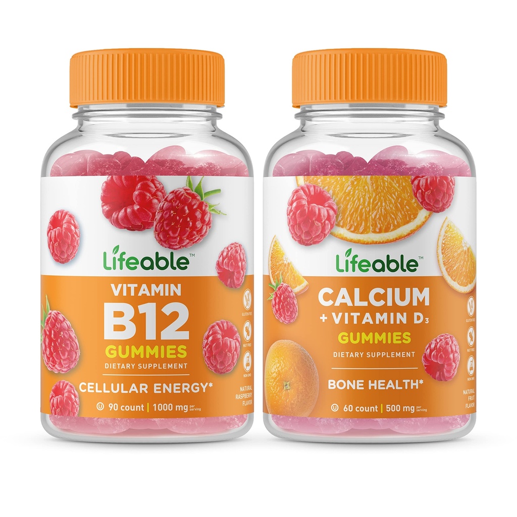 Lebensfähiges Vitamin B12 + Kalzium mit Vitamin D, Gummie Bundle - Große Verkostung, Vitamin-Ergänzung, Glutenfrei, GMO frei, Kaubar