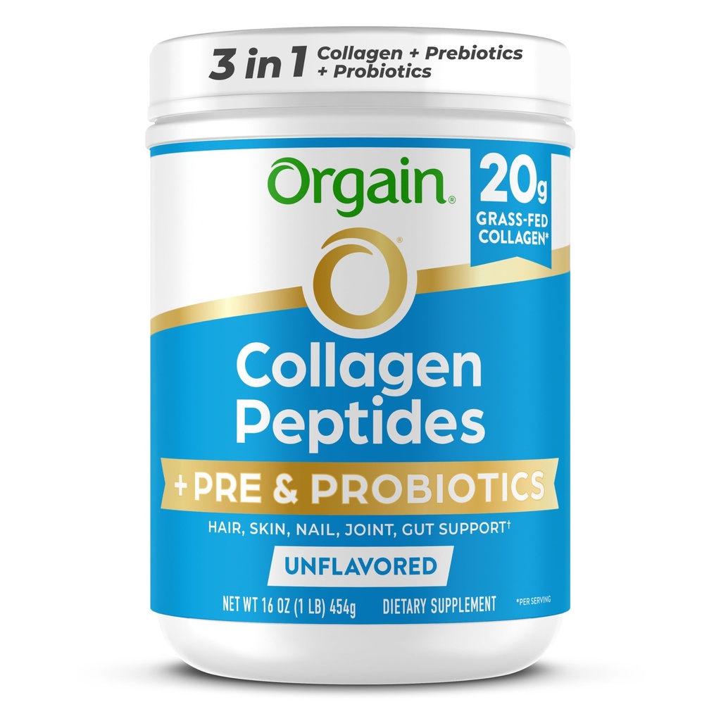 Orgain 20g Collagen Peptides + Prebiotic & Probiotics Powder, 1lb