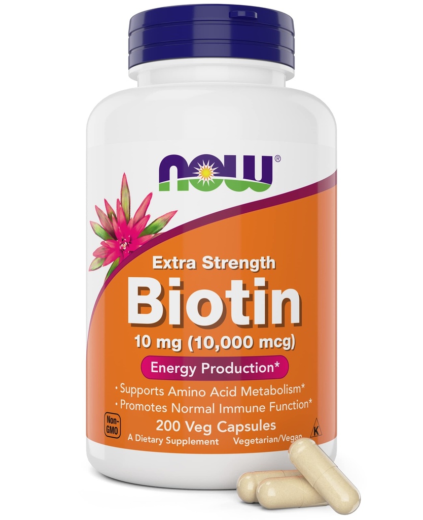 JETZT Lebensmittel extra Stärke Biotin 10.000mcg / 10 mg - 200 Count - Haar, Haut, Nagel - Ergänzung für Männer und Frauen - B7 Vitamin - Vegetarisch, Vegan, Non-GMO