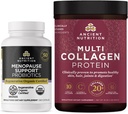 Ancient Nutrition Probiotiques certifiés biologiques régénératifs pour la ménopause, 60 Nombre + poudre protéique multicollagène non aromatisée, 45 portions