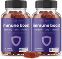 Immun Support Gummie | Leistungsstarke Mischung aus Elderberry, Vitamin C, Zink, Echinacea, Astragalus Root & Ginger | Immun Boosters für Erwachsene & Kinder Supplement | Vegan & Non-GMO | Cherry | 60 Ct (2 Pack)