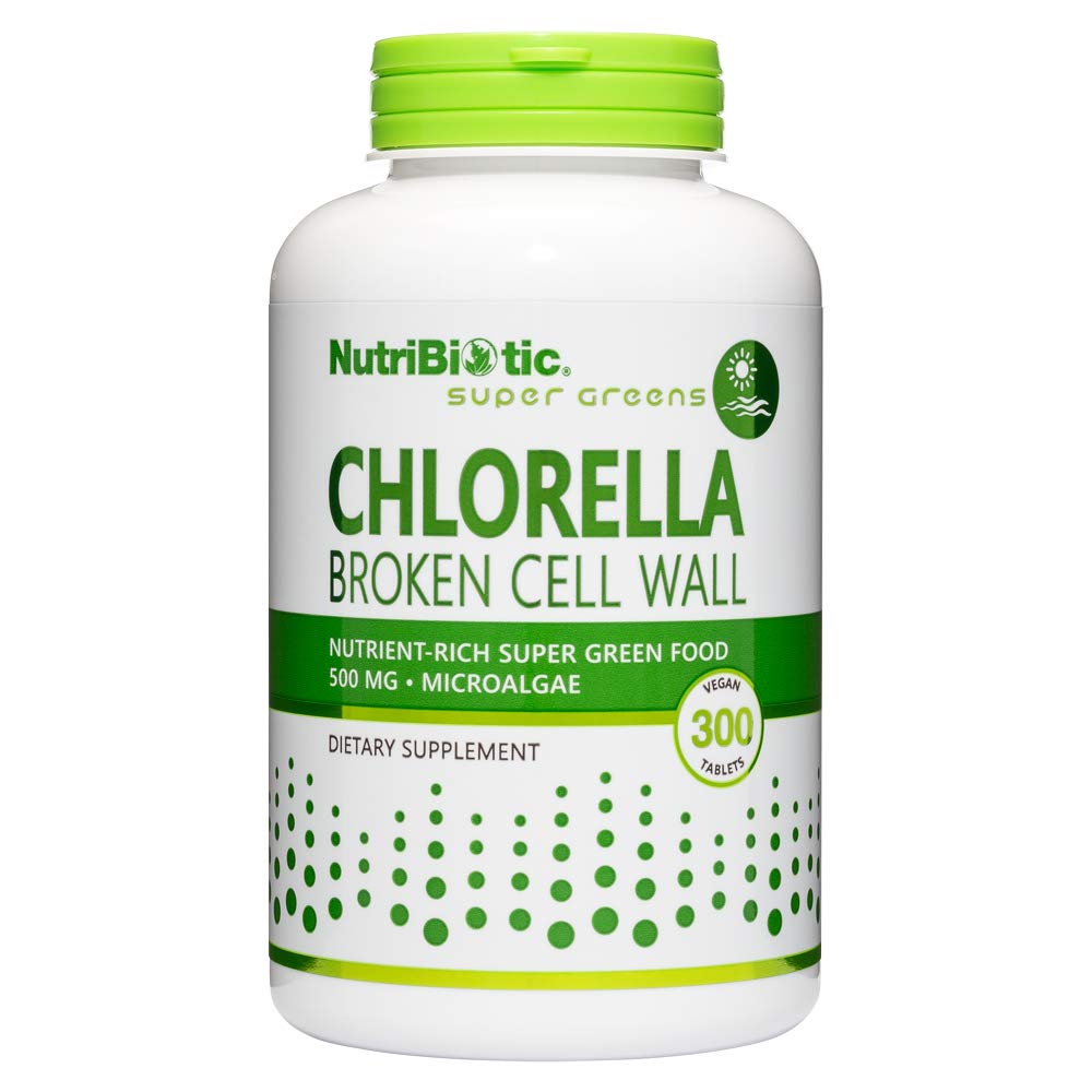 NutriBiotic- Chlorella Super Green Food 500 mg 300 Tabs | Gebrochene Zellwand Nährstoff-Rich Mikroalgen, Wasser kultivierte Superfood | Chlorophyll mit Vitaminen, Mineralien & Trace Elemente | Vegan & Non-GMO