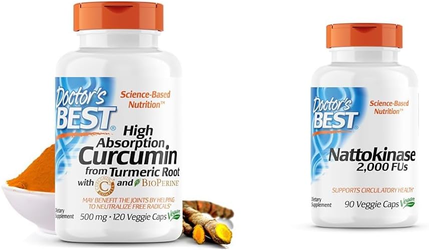 Doktor BEST DRB-00107 High Absorption Curcumin aus Kurkumawurzel mit C3 Complex & BioPerine 500mg & Nattokinase - 2, 000 FU von Enzym, unterstützt Herzgesundheit & Kreislauf & Normalblut