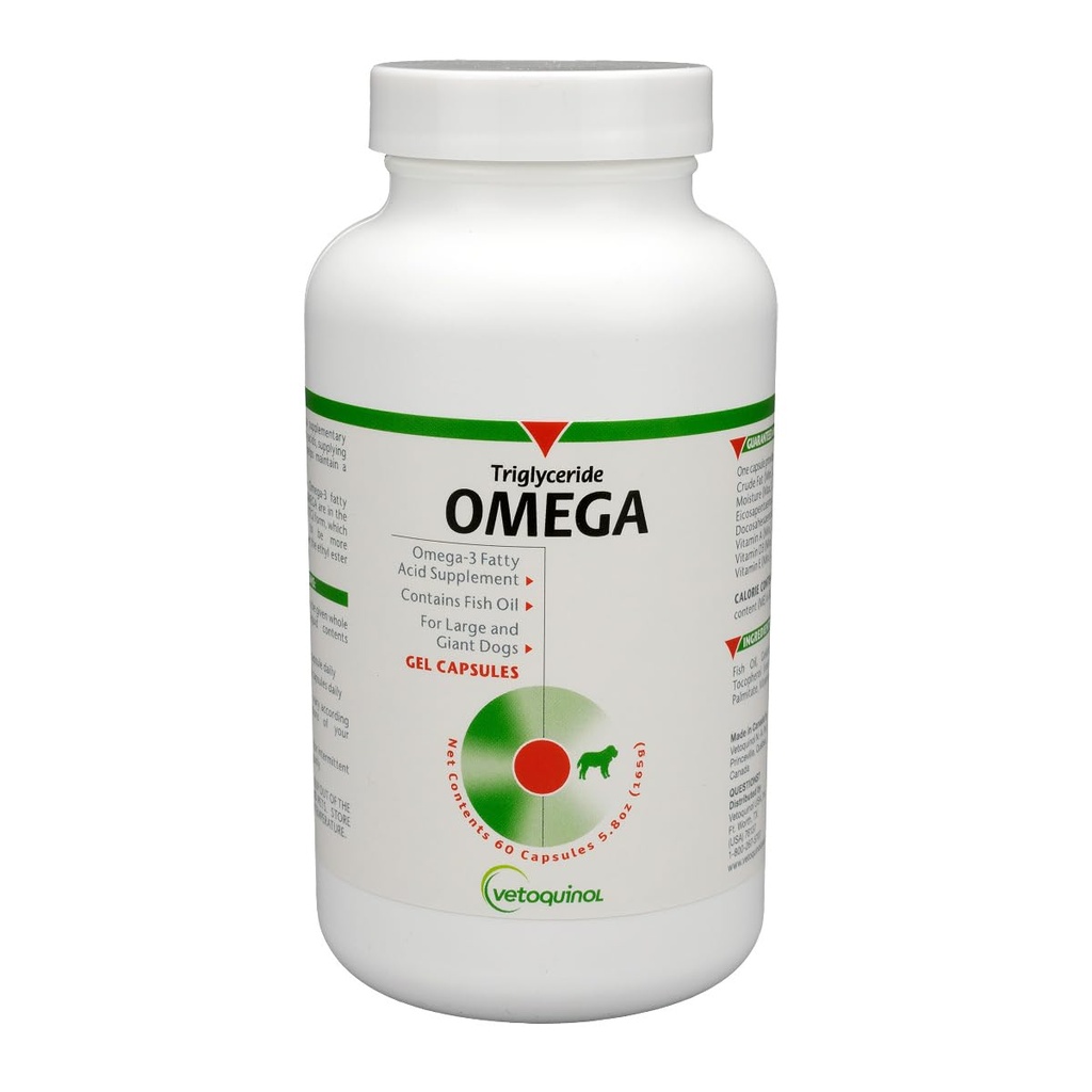 Vetoquinol Triglycerid Omega 3 Ergänzung für große Hunde, Hunde Fisch Öl Ergänzung mit EPA und DHA, fördert Haut, Mantel, Gelenk und Immune Gesundheit, Omega 3 Fischöl für Hunde 60lbs oder mehr, 60ct