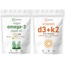 Micro Ingredients Vitamin D3 5.000iu + K2 100mcg Softgels & Vegan Omega 3 Algen Ölergänzung Bundle 2 Pack | Essential Sunshine Vitamine | Omega-3 Full Spectrum Alternative zu Fischöl