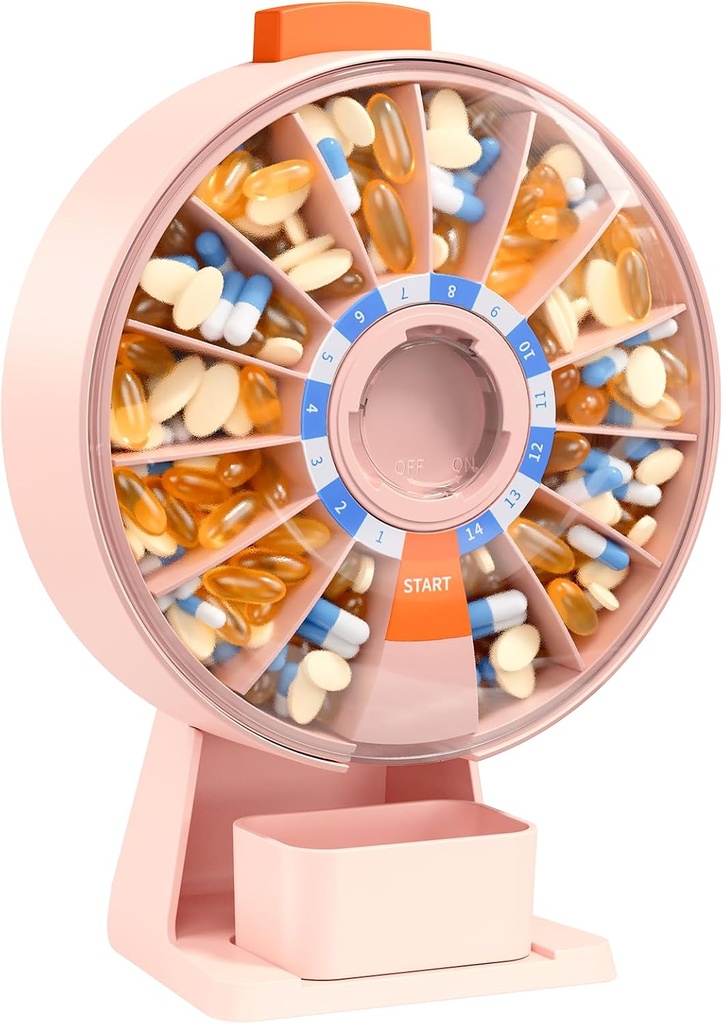 Daviky Pill Dispenser Daily, Grand Organisateur de pilules avec utilisation murale ou permanente, 14 jours Pill Container, Push Button Design, Pill Box hebdomadaire pour la vitamine, la médecine, le supplément, l'huile de poisson (puits)