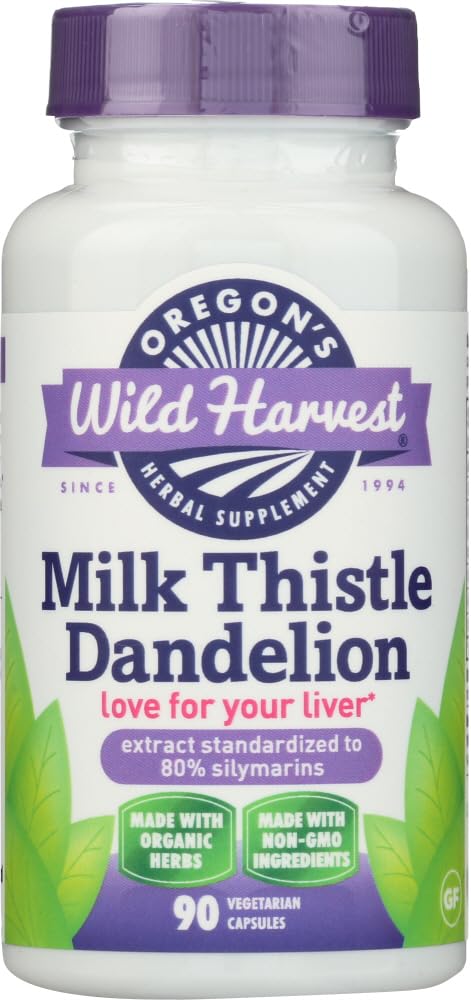 Oregon's Wild Harvest Milk Thistle Dandelion - Extrakt Standardisiert zu 80% Silymarins (90 Kapseln)