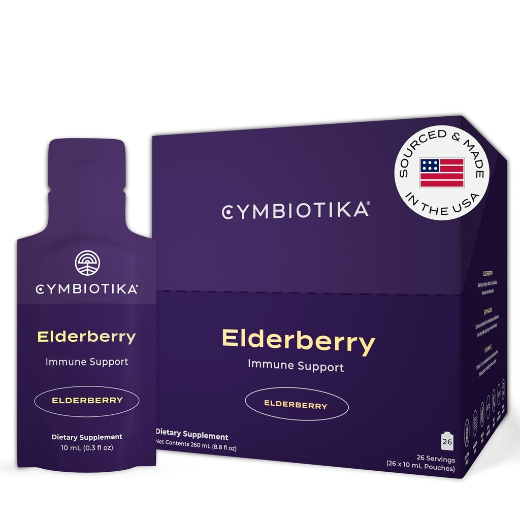 CYMBIOTIKA Supplément de rappel pour les adultes de la mûre aînée – baies âgées organiques avec vitamine E pour le soutien immunitaire – sans gluten, végétalien, kéto (paquet de 26)