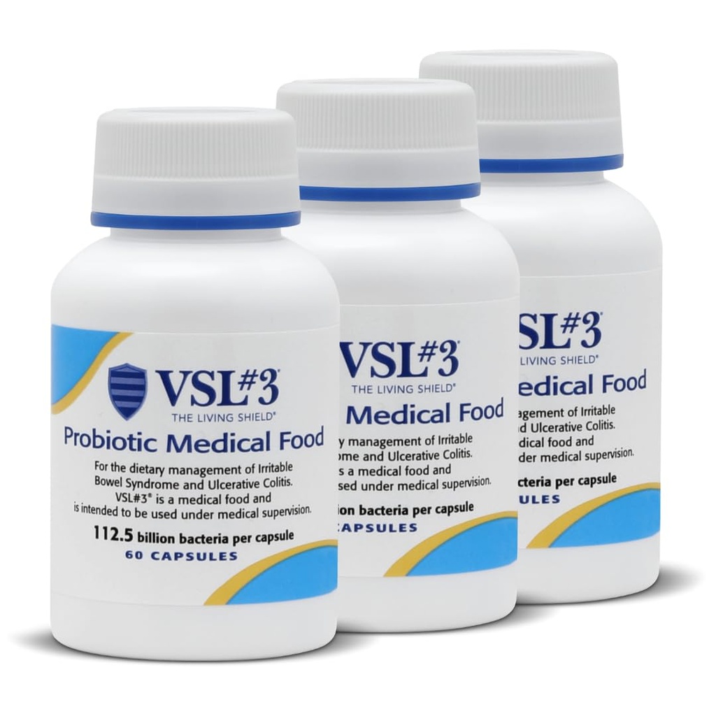 VSL #3® Probiotiques pour la santé digestive, IBS & UC Symptômes - 112,5B UFC, haute puissance, multi-train, probiotique vivant, réfrigéré, aliments médicaux pour le soutien de la santé Gut chez les hommes et les femmes, 180 capsules