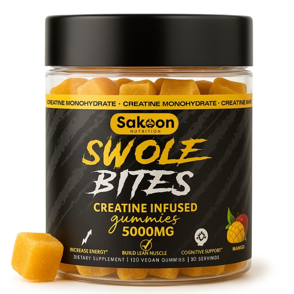 Creatine Gummies 5000mg – Vegan - Muscle Builder – Kraft & Energie-Unterstützung – 120 Count – Mango Flavor – Creatine Monohydrat-Ergänzung für Männer & Frauen