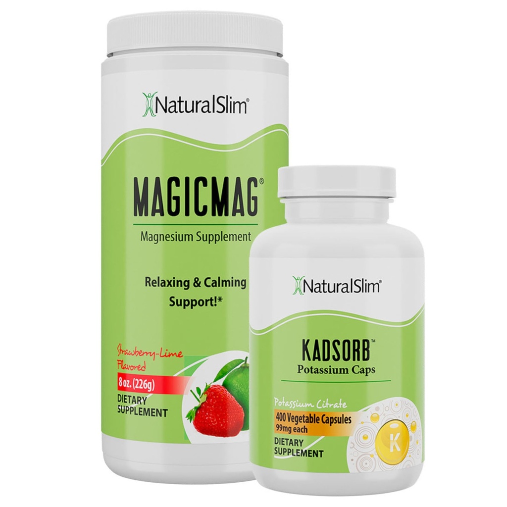 Dynamic Duo MagicMag & Kadsorb - Magnésium Poudre Stress & Sleep Support Boissons & Caps Potassium Electrolyte Balance pH normal Support - Aide naturelle pour un métabolisme lent