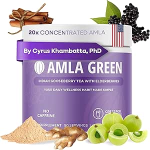 Amla Powder & Immunität Mischung Superfood-Ergänzung mit Elderberry, 20x Ultra Concentrated Amla, Immununterstützung, Hergestellt mit Ingwer, Cinnamon, Pfefferminz, Indische Stachelbeeren, Immunität, 90 Servierungen
