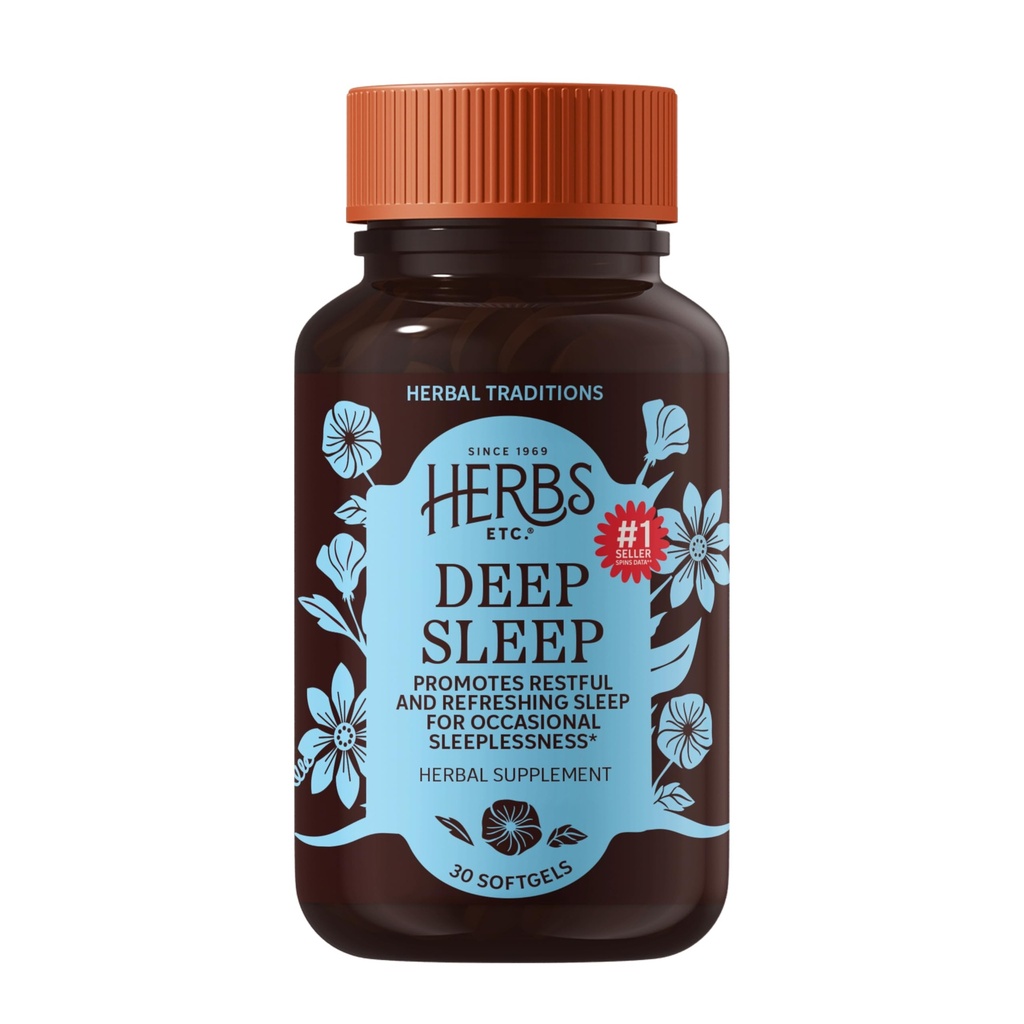 Herbs Etc. Softgels de sommeil profond - Supplément de sommeil à base de plantes - Soutien au repos et au repos avec baume Passionflower, camomille et citron - 30 Softgels (30 portions)