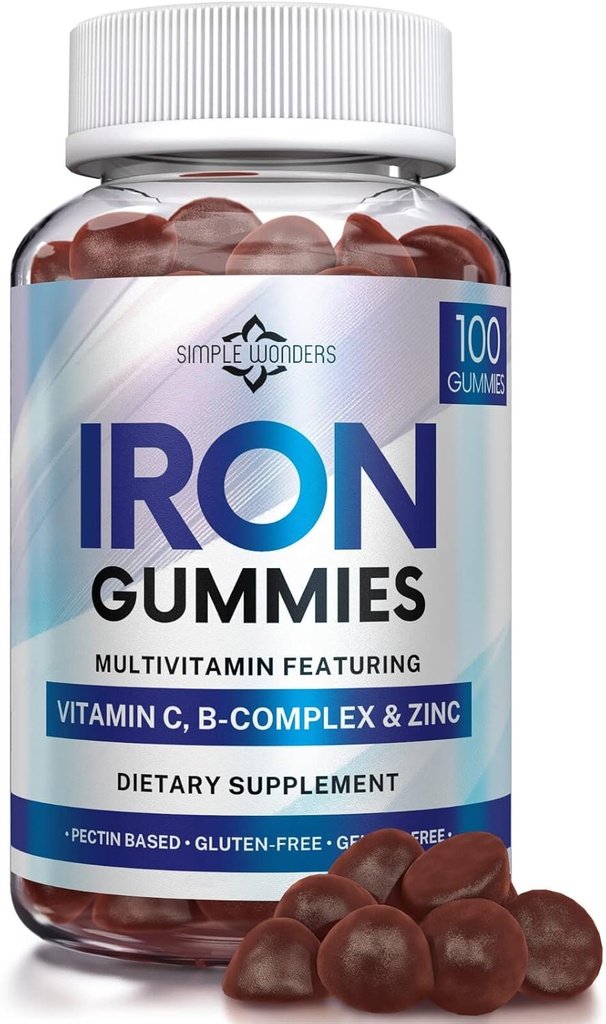 Eisengummis für Damen, Männer und Kinder - Eisenergänzung mit Vitamin C, A, Vitamine B Complex, Biotin & Zink - Multivitamin Kaubare Eisengummis für Erwachsene - Alternative zu Eisen Pillen, Kapseln, Tabletten