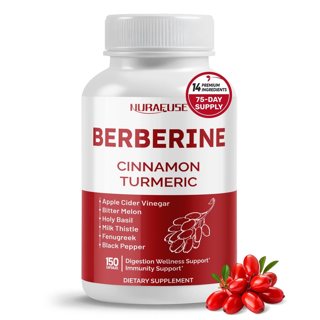 Berberine 14-in-1 Ergänzung mit Ceylon Cinnamon Apfel Apfel Apfelessig Turmeric Bitter Melon Holy Basil Milk Thistle Fenugreek Gymnema Banaba - Made in USA