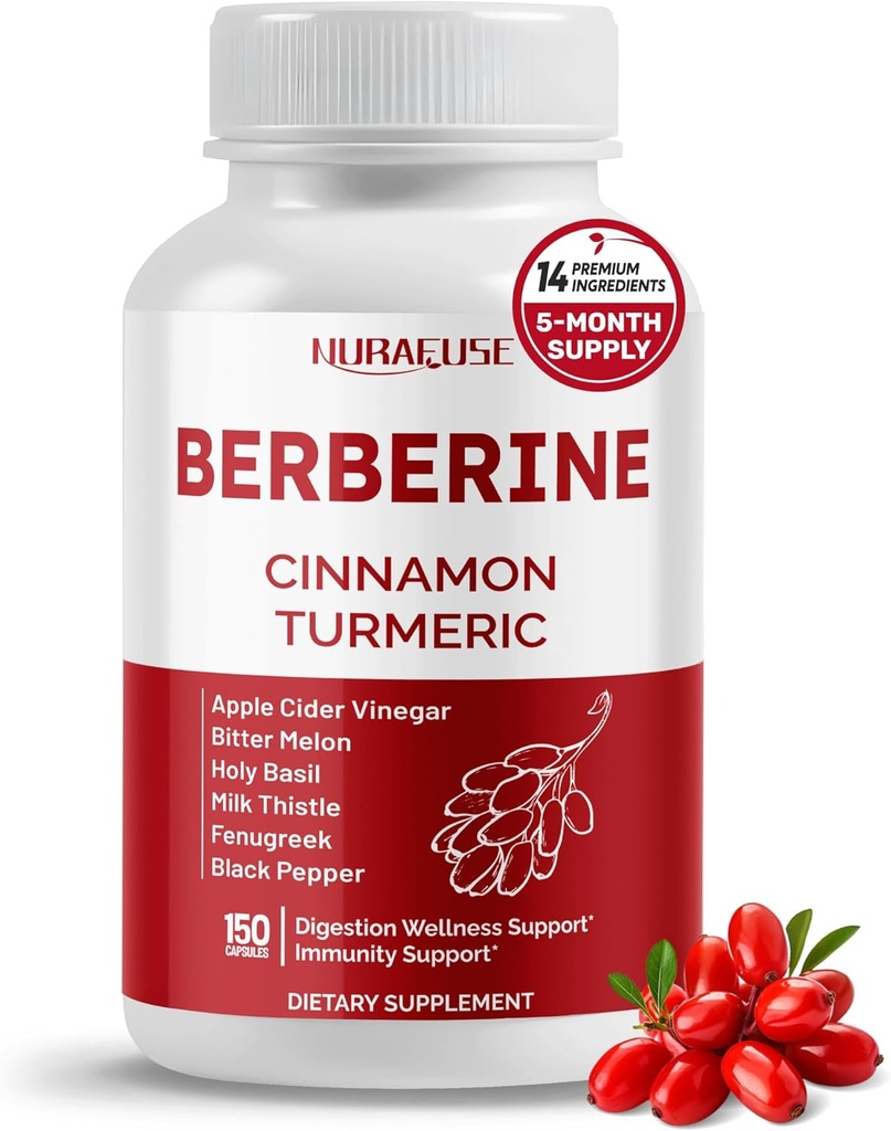 Berberine 14-in-1 Ergänzung mit Ceylon Cinnamon Apfel Apfel Apfelessig Turmeric Bitter Melon Holy Basil Milk Thistle Fenugreek Gymnema Banaba - Made in USA