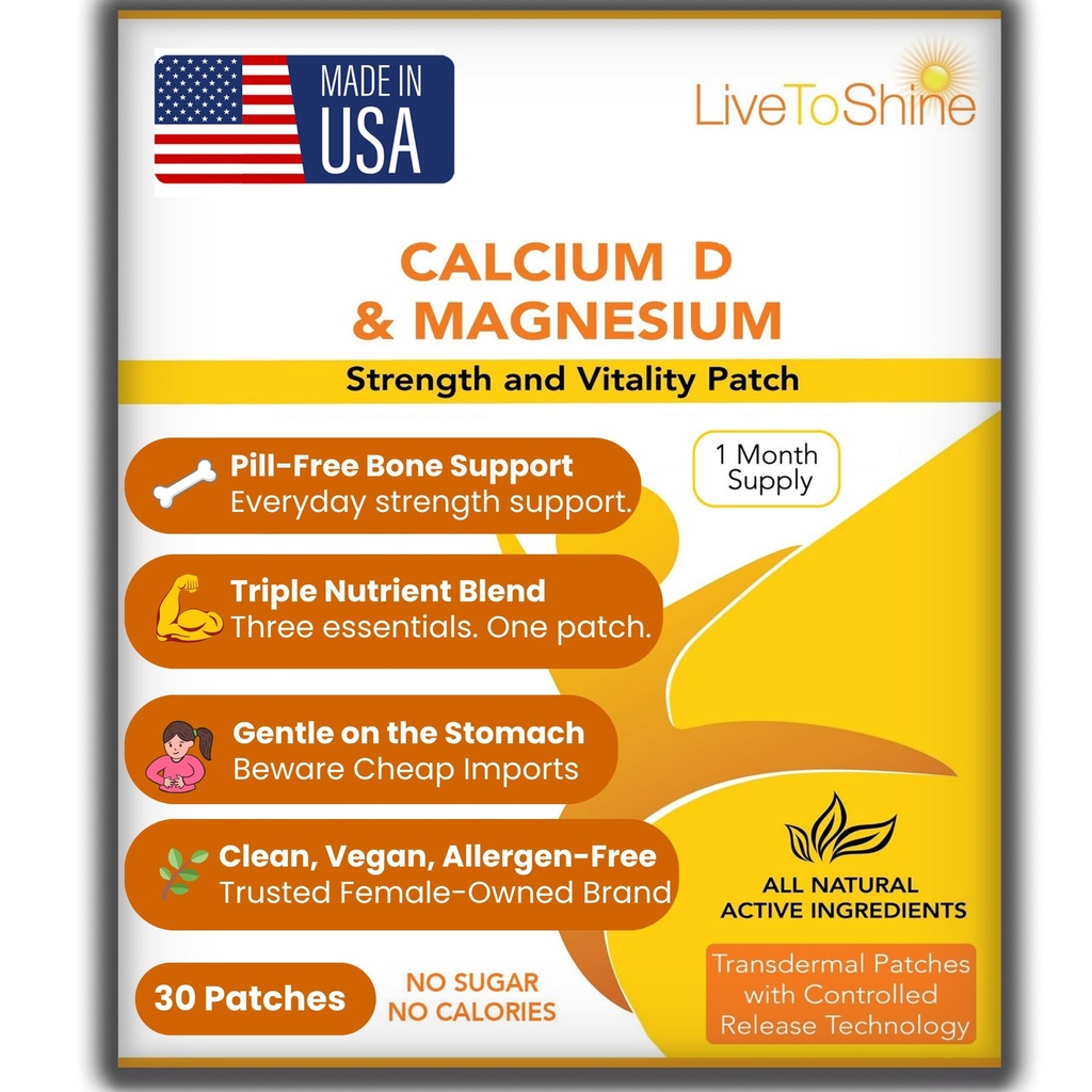 Calcium Magnesium D3 Topical Patches für Herren und Damen - One Month Supply - USA Hergestellt von Live to Shine
