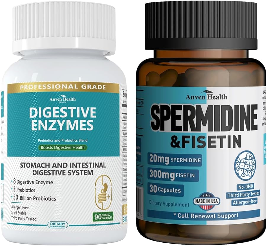 800mg Verdauungsenzyme für Männer und Frauen + Spermidin & Fisetin Supplement - 20mg von 98% Spermidin 3HCL