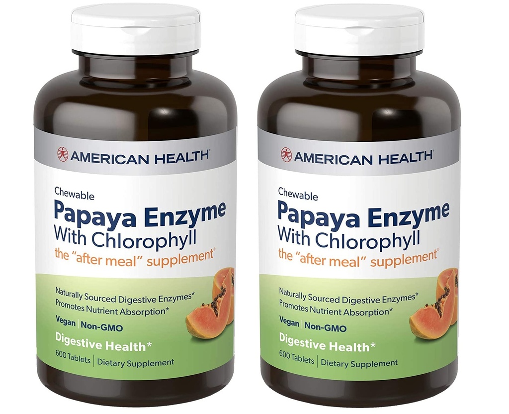 American Health Papaya Enzyme mit Chlorophyll Kautabletten - 600 Count (200 Gesamt Servierungen) (Pack von 2)