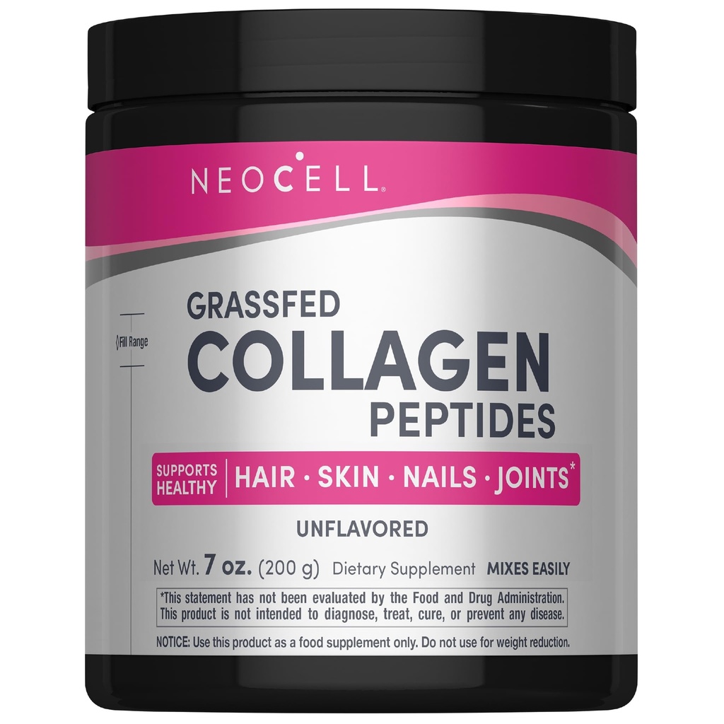 NeoCell Super Collagen Peptide, 10g Collagen Peptide pro Servieren, Glutenfrei, Keto Friendly, Non-GMO, Gras Fed, Gesundes Haar, Haut, Nails und Gelenke, Unflavored Powder, 7 oz., 1 Kanister