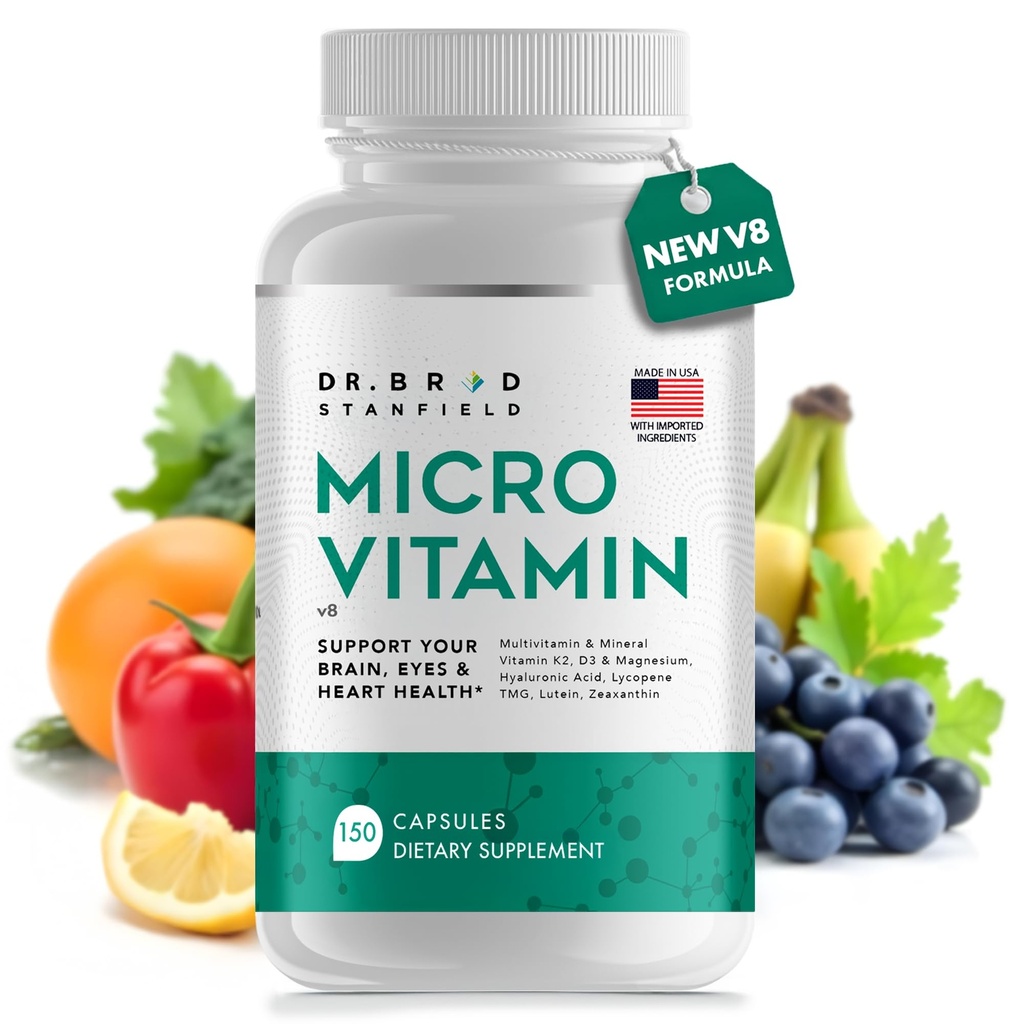 Multivitamine et minéral à faible dose quotidienne pour les hommes et les femmes pour soutenir la performance cognitive et la mémoire + acide hyaluronique pour la santé de la peau + TMG pour l'exercice (150 comte)