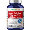 NusaPure Super Calcium 1300mg, Vitamine D3-240 Bouchons de légumes (non-OGM, sans soja, biopérine)