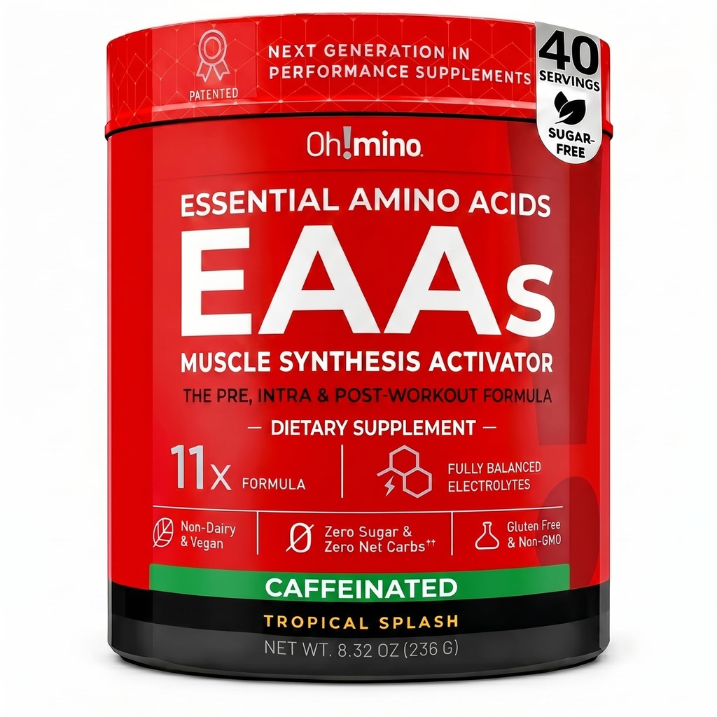 Oh!mino Essential Amino Acids Supplement. Tropical Splash, getränktes Pulver. Alle 9 EAAs, BCAAs und die perfekte Amino für Workouts, Amino Energy, und um Muskeln zu bauen und schneller wiederherzustellen.