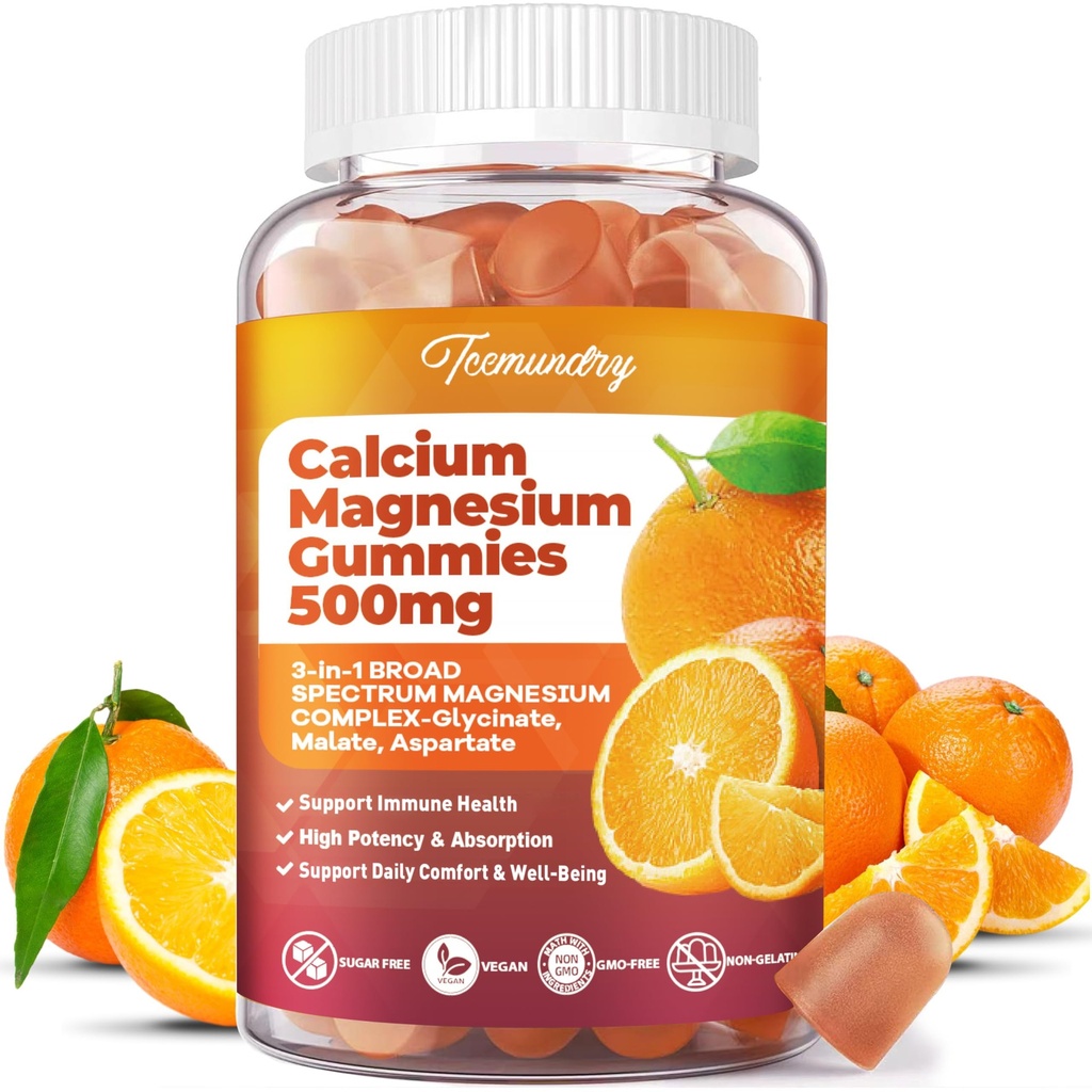 Calcium Magnesium Supplement Gummi für Erwachsene: Calcium Citrat 600 mg mit Vitamin D3 & K2 für Frauen Männer - unterstützt B0ne Stärke, bessere Zzz, Muskeln, Energie & Immune (60 Zähler)