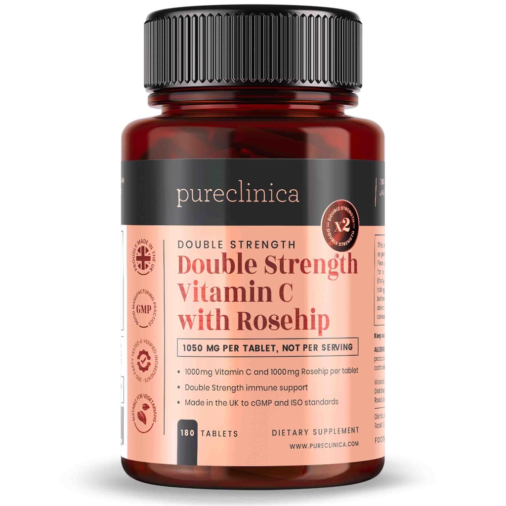 purclinica Vitamine C avec puceau – 2000mg (1000mg VIT C & 1000mg Extrait de puceau) x 180 comprimés - 6 mois d'approvisionnement!