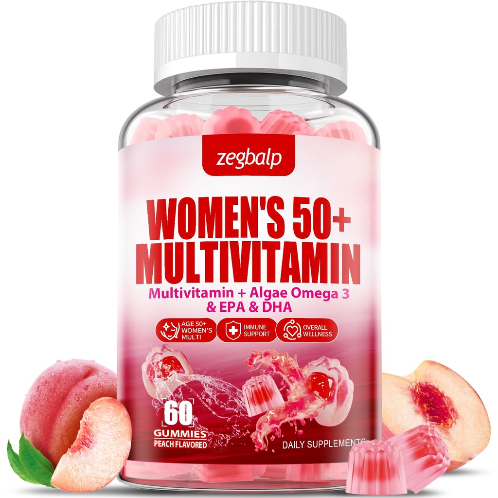 Zuckerfreie Frauen Multivitamin 50 Plus Gummie mit Calcium, Magnesium, Zink, Vitamin A, C, D3, E, K2, B Complex, Folate, Biotin - Multi Vitamine & Minerale für Haut, Energie, Immununterstützung