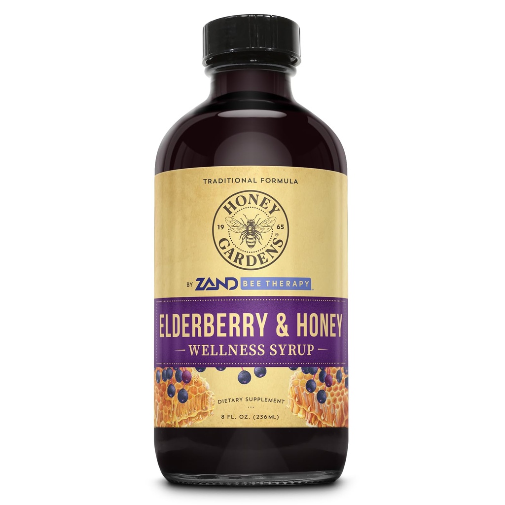 Honey Gardens Elderberry & Honey Immune Syrup - Black Elderberry Syrup für Erwachsene & Kinder, Natural Throat Defense Wellness Supplement mit Propolis & Organic Apple Cider Essig - 8 Fl Oz