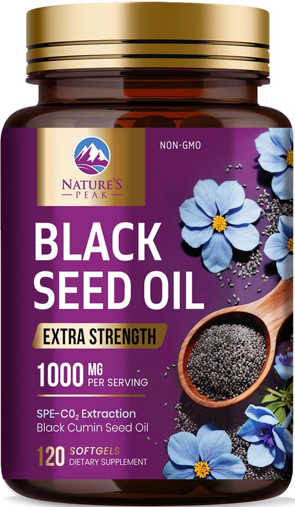 Schwarzes Seed Öl 1000mg - Premium Extra Strength Nigella Sativa Schwarzes Öl - Schwarzes Seed Öl Haut, Verdauungs-Gesundheit & Immununterstützung - Non-GMO Antioxidant, Glutenfreie Ergänzung - 120 Softgels