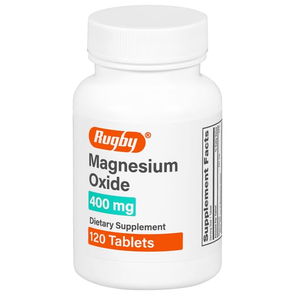 Rugby Oxyde de magnésium 400 mg Comprimés - Supplément alimentaire - Sans gluten - 120 Compte (1 paquet)
