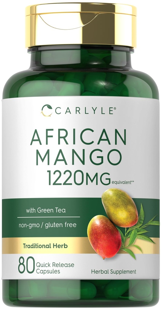 Carlyle African Mango Supplement 1220mg | 80 Kapseln | mit Green Tea Extract | Non-GMO, Glutenfrei