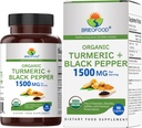 Brieofood Turcuma biologique avec poivre noir 1500mg, 45 portions, végétarien, sans gluten, 90 comprimés végétariens