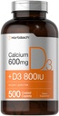 Supplément calcium Horbäach avec vitamine D3-600 mg-500 Caplets enduits pour femmes et hommes