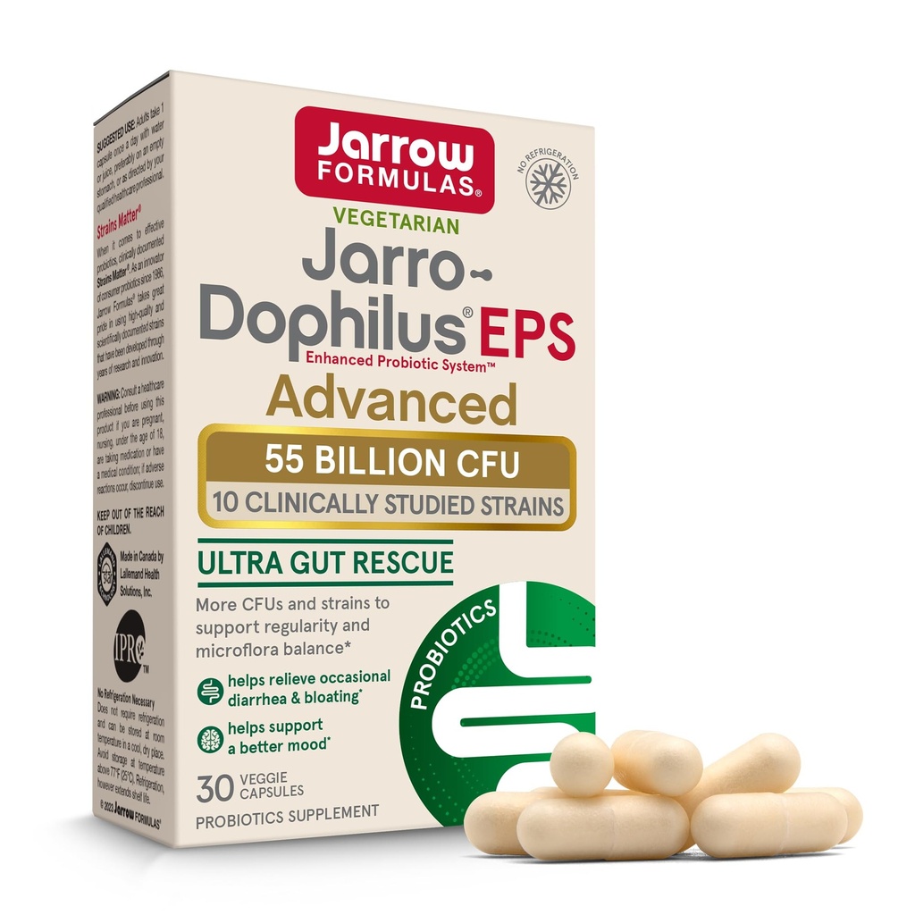 Jarrow Formulas Jarro-Dophilus EPS Advanced, 55 Billion CFU Probiotics, Digestive Support for Adults, 30 Probiotic Supplement Veggie Capsules, Up to 30 Day Supply