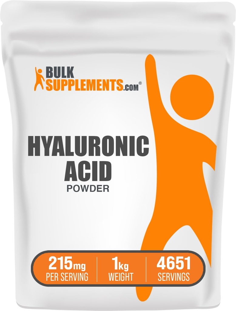 BulkSupplements.com Poudre d'acide hyaluronique - en tant qu'hyaluronate de sodium, suppléments d'acide hyaluronique - grade alimentaire, sans gluten - 215mg par portion, 1kg (2,2 lbs) (paquet de 1)