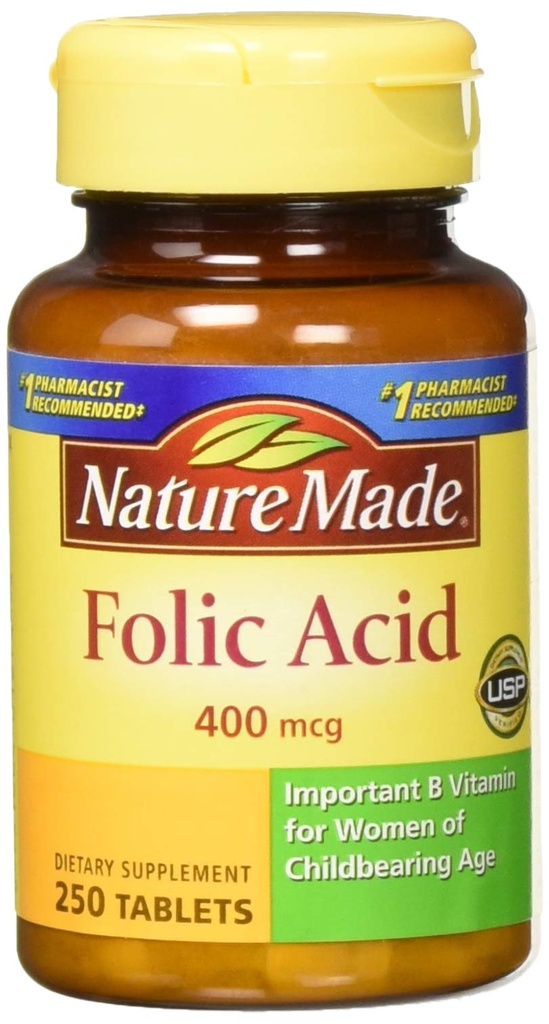 Naturgemachte Folsäure (400 mcg) Tabletten, 250 Count, Packung von 2