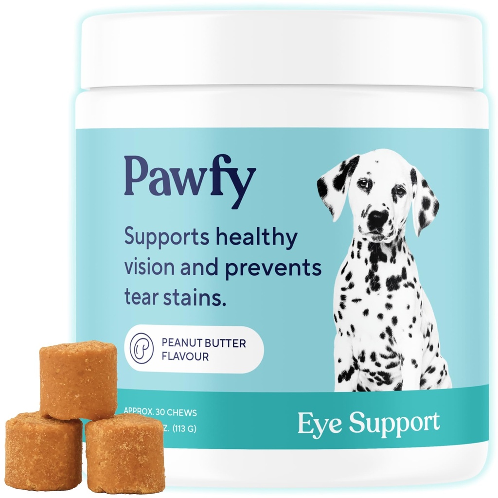 Pawfy Eye Support Soft Chews | Vorbeugen Tear Stains | Unterstützung Eyesight | Gesamte Augengesundheit | mit Luthein, Krill Oil & Astaxanthin